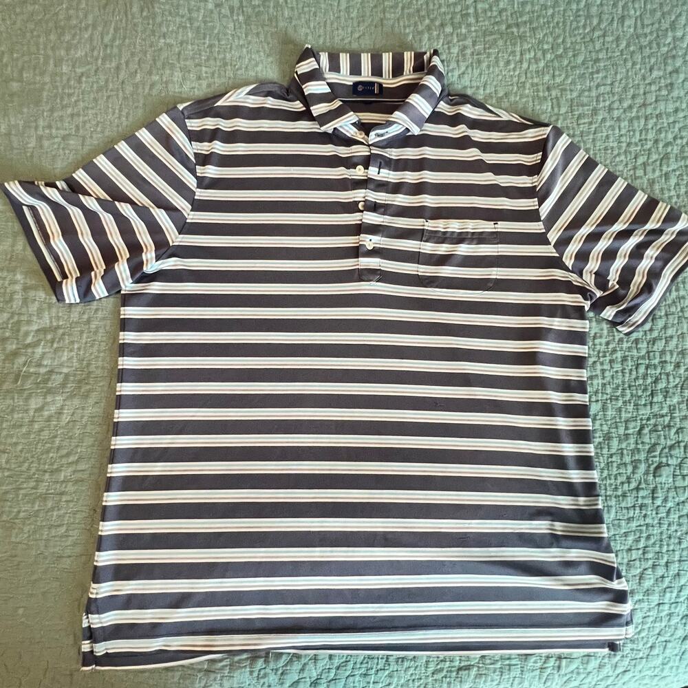 Stitch Golf Polo Shirt Mens XLarge Blue Gray Performance Wicking Striped Stretch